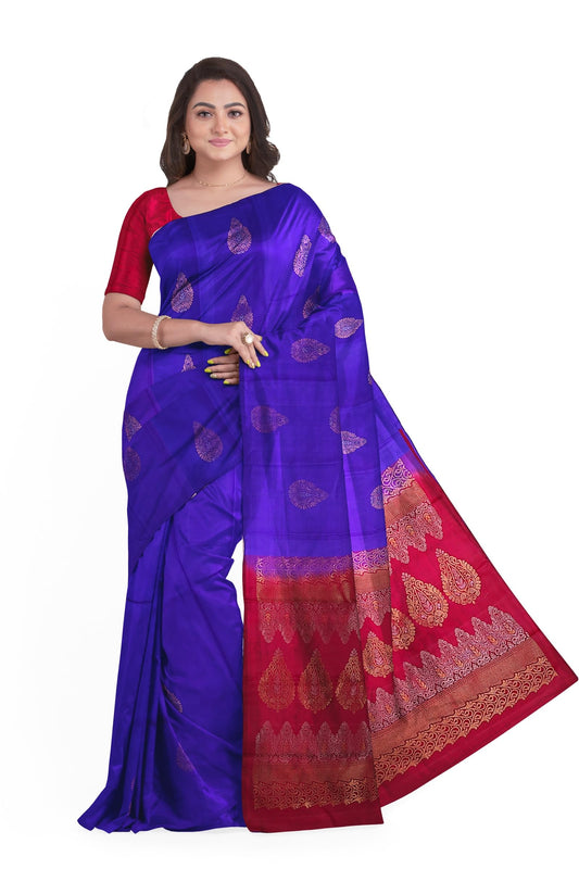 Copy of Pure Silk handloom saree with Attached Blouse (Blue)